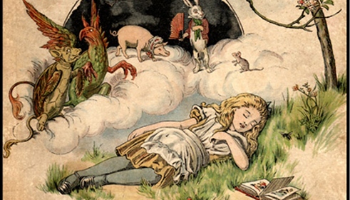 The cover illustration, by E. Gertrude Thomson, of The Nursery "Alice" by Lewis Carroll 