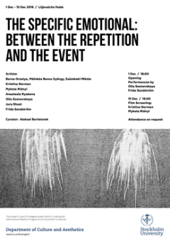 Poster for "The Specific Emotional: Between the Repetition and the Event"